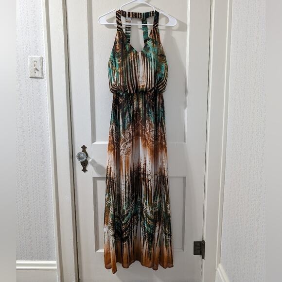 Bisou Bisou Brown & Green Tropical Maxi Dress - Picture 1 of 6